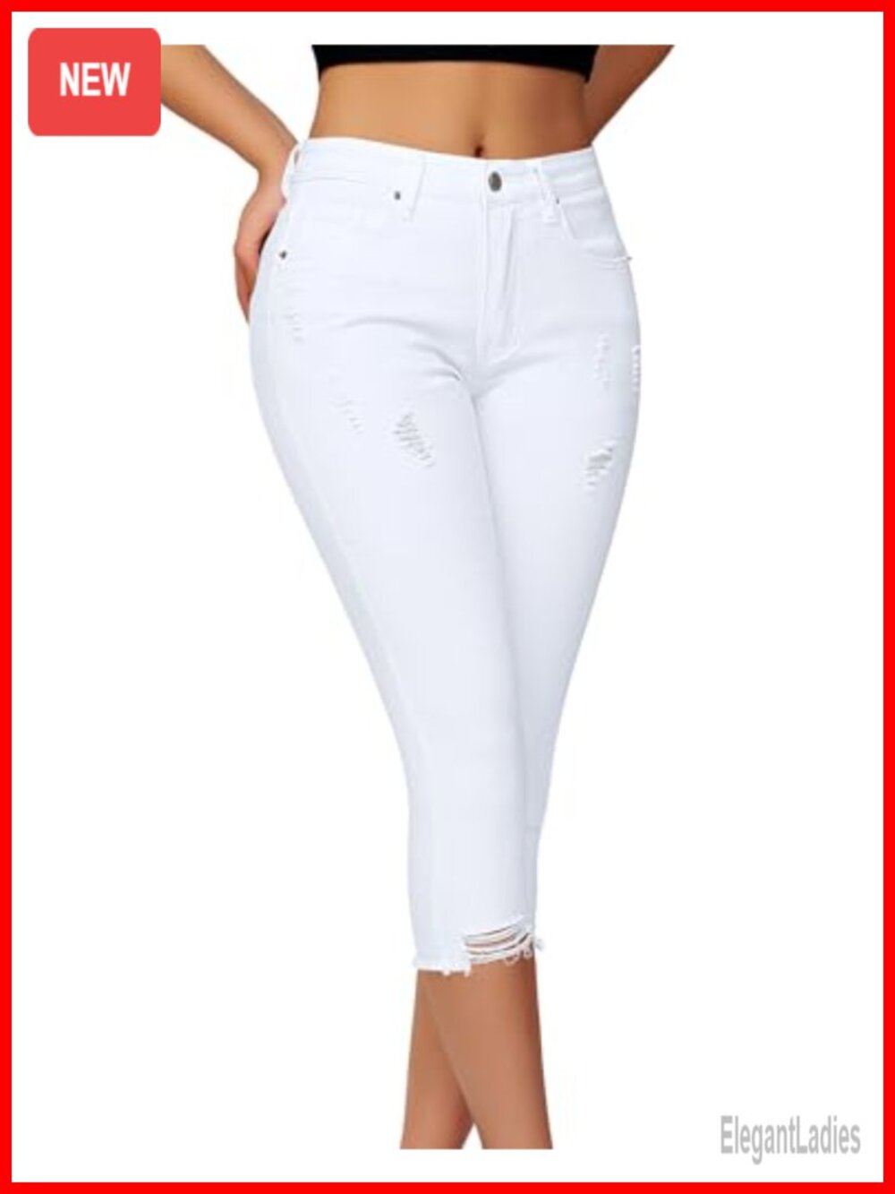 Women's Mid Rise Skinny Capri Jeans Ripped Distressed Stretch Cotton Blend 20"